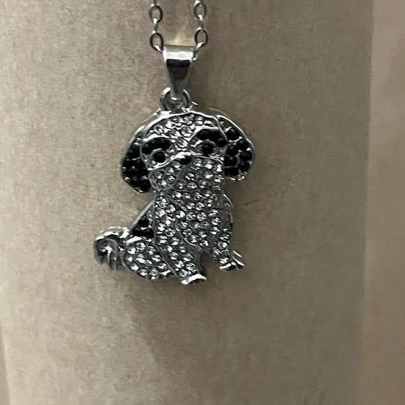 Shih Tzu Necklace Crystal Pave Puppy Pendant - Silver Tone with display Dog - Picture 11 of 11